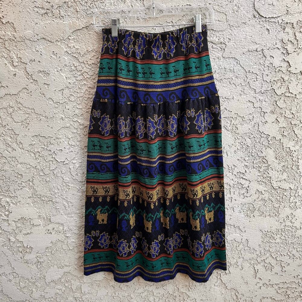 Vintage Christian de Castelnau Cat Knit Tiered Midi Skirt Size Womens Small